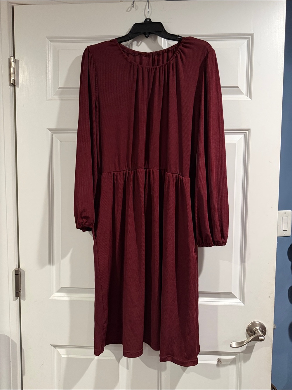 SHEIN Burgundy Long Sleeve Midi Dress